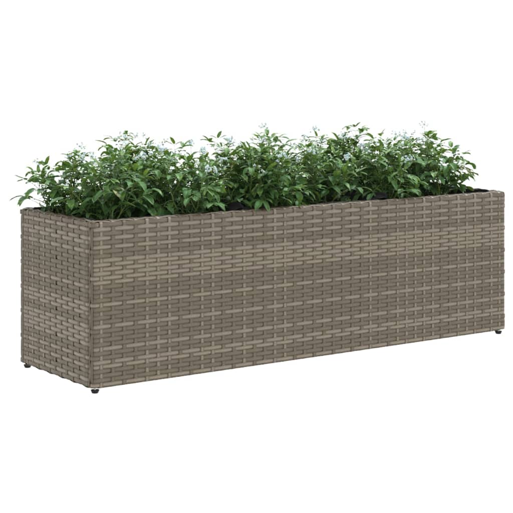 Garden Planter with 3 Pots Grey 105x30x32 cm Poly Rattan