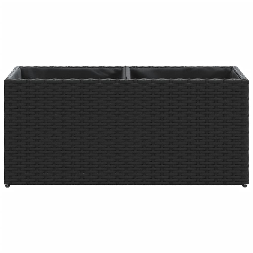 Garden Planter with 2 Pots Black 72x30x32 cm Poly Rattan