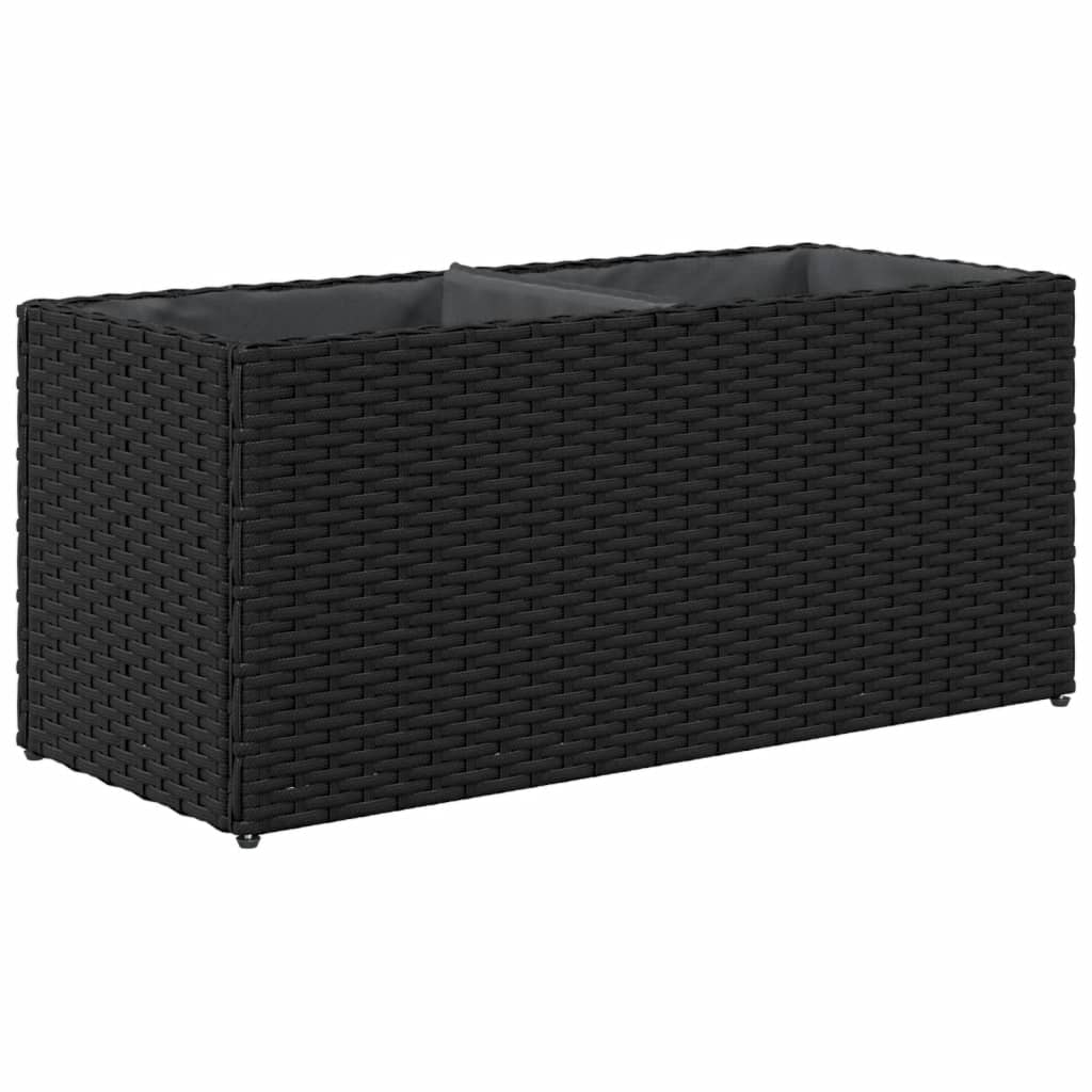 Garden Planter with 2 Pots Black 72x30x32 cm Poly Rattan