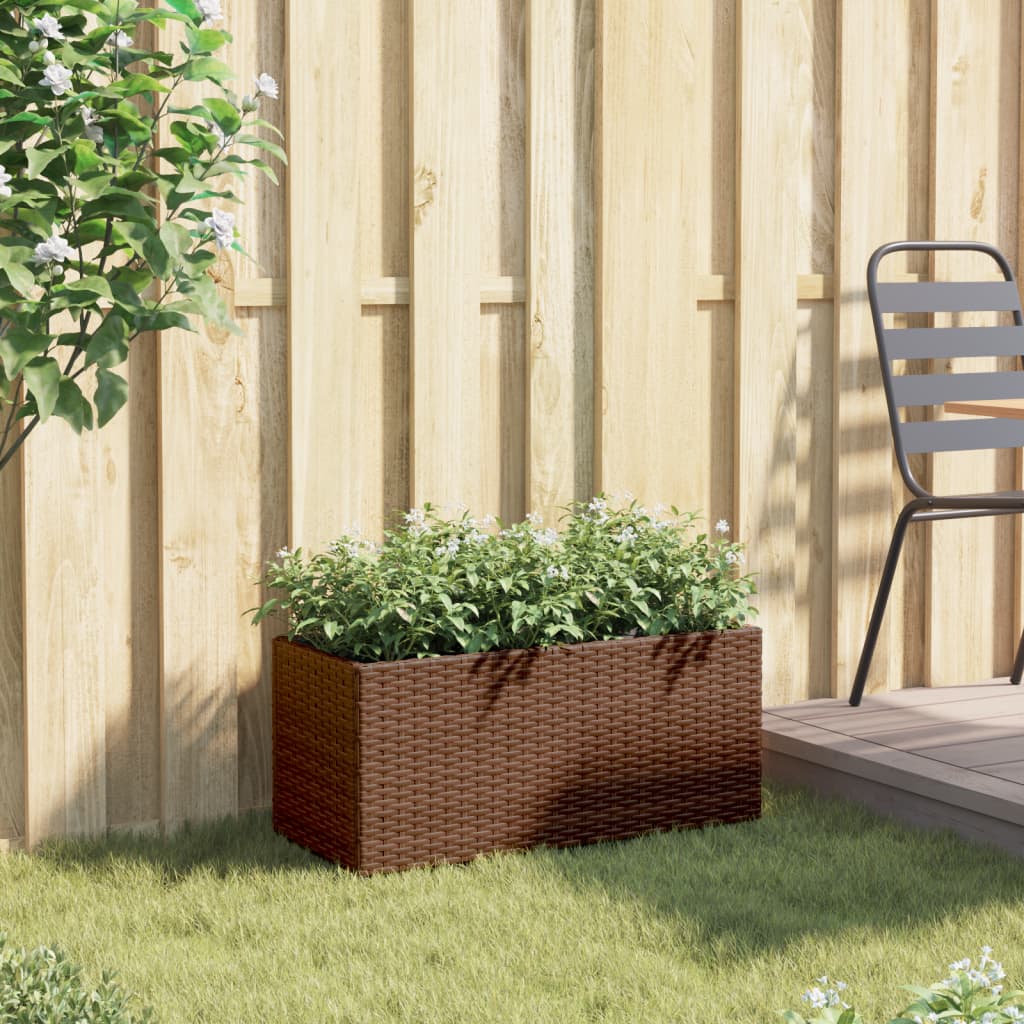 Garden Planter with 2 Pots Brown 72x30x32 cm Poly Rattan
