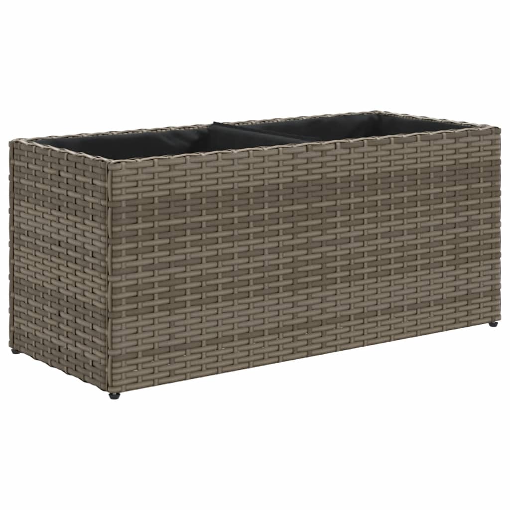 Garden Planter with 2 Pots Grey 72x30x32 cm Poly Rattan