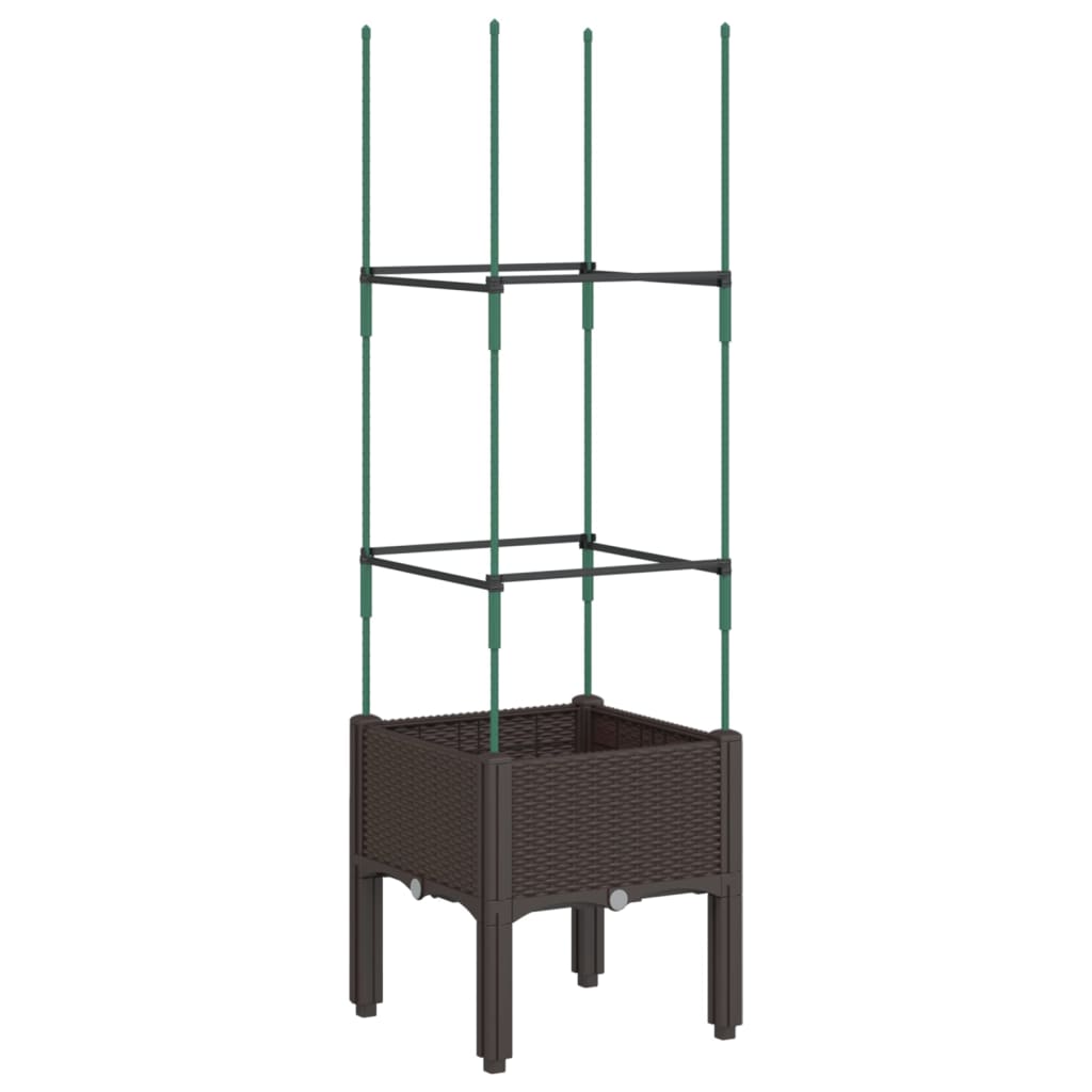 Garden Planter with Trellis Brown 40x40x142.5 cm PP