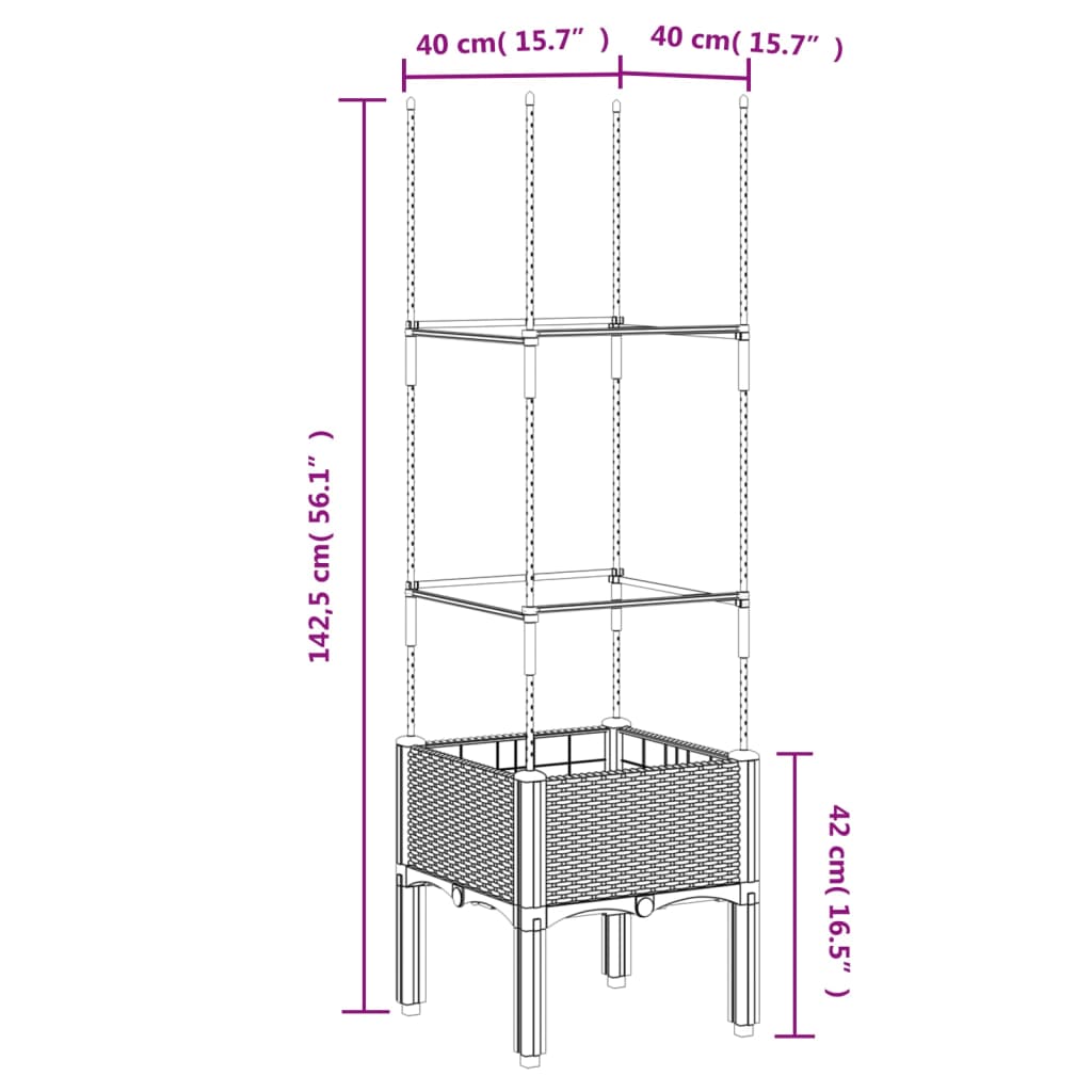 Garden Planter with Trellis Brown 40x40x142.5 cm PP