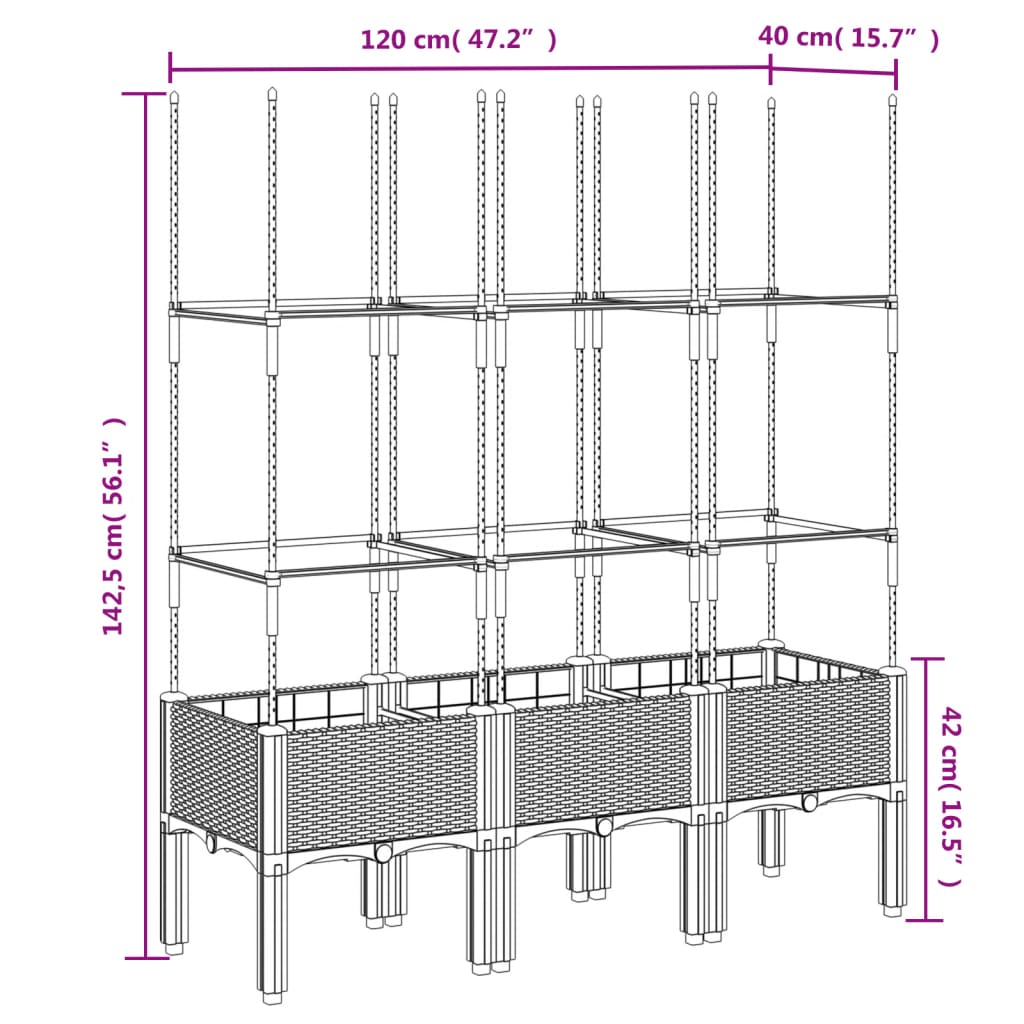 Garden Planter with Trellis Light Grey 120x40x142.5 cm PP