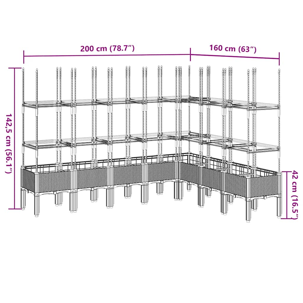 Garden Planter with Trellis Black 200x160x142.5 cm PP