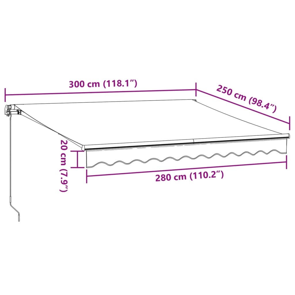 Manual Retractable Awning with LED Burgundy 300x250 cm