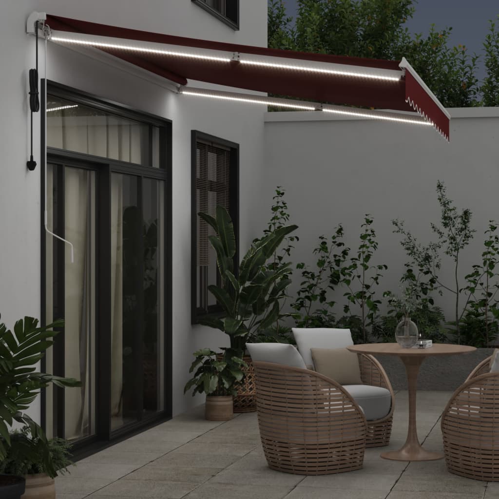 Automatic Retractable Awning with LED Burgundy 350x250 cm