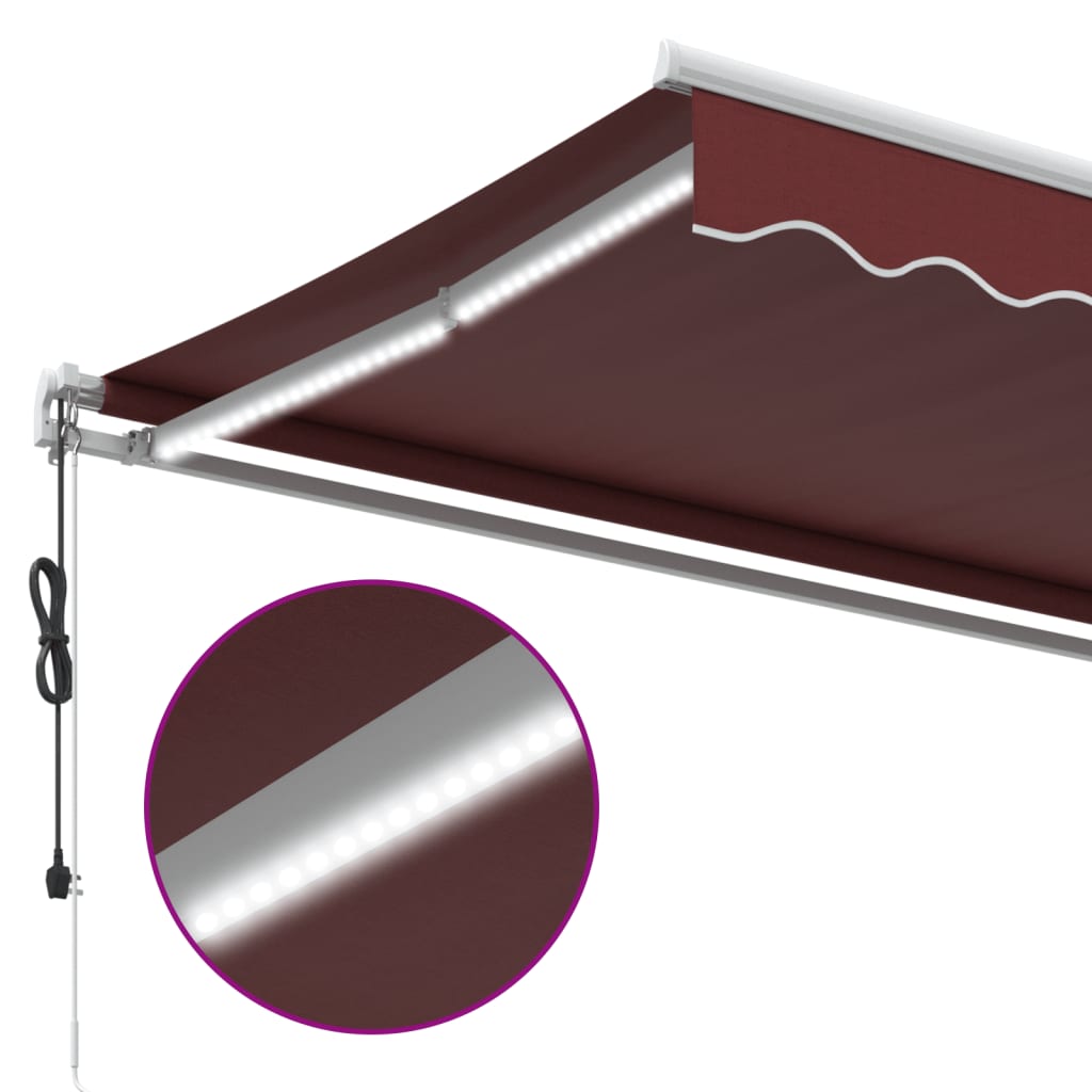 Automatic Retractable Awning with LED Burgundy 350x250 cm