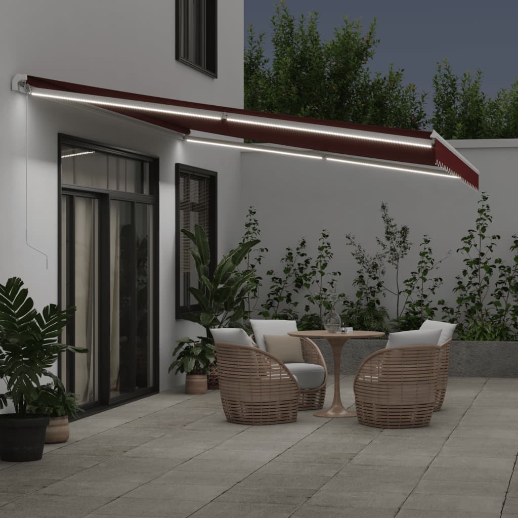 Manual Retractable Awning with LED Burgundy 500x300 cm