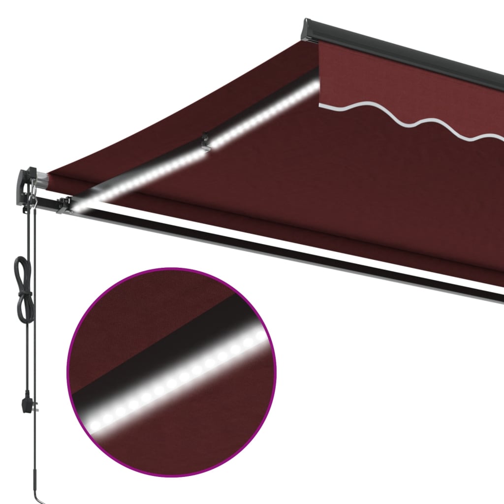 Automatic Retractable Awning with LEDs Burgundy 450x350 cm