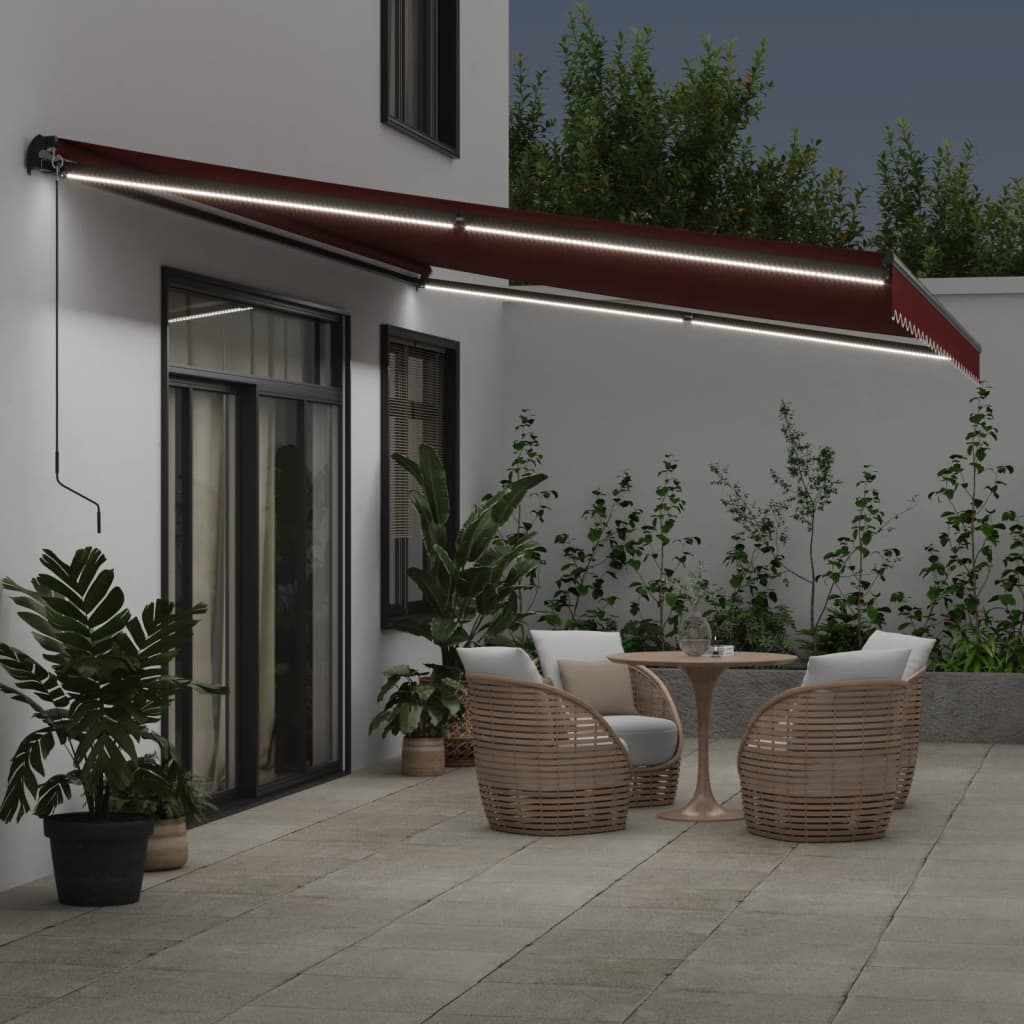 Manual Retractable Awning with LEDs Burgundy 500x350 cm