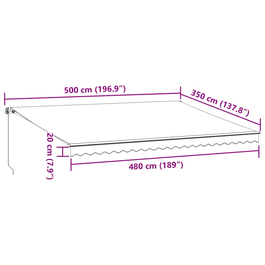 Manual Retractable Awning with LEDs Burgundy 500x350 cm