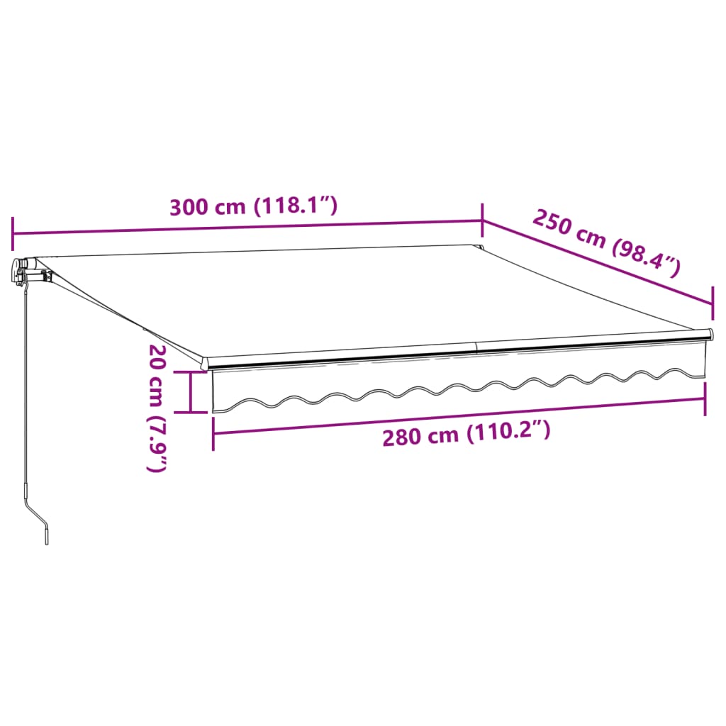 Manual Retractable Awning with LEDs Burgundy 300x250 cm