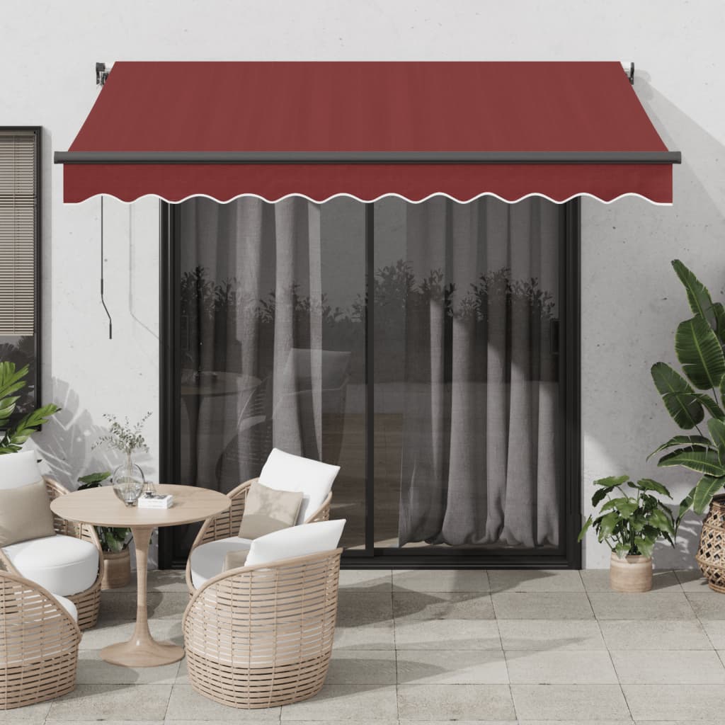 Manual Retractable Awning with LEDs Burgundy 300x250 cm