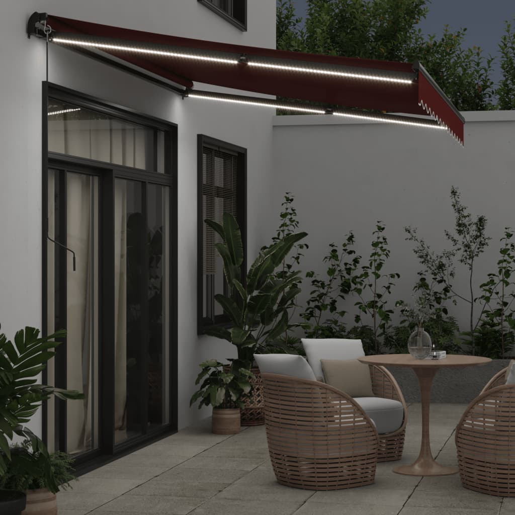 Manual Retractable Awning with LEDs Burgundy 350x250 cm