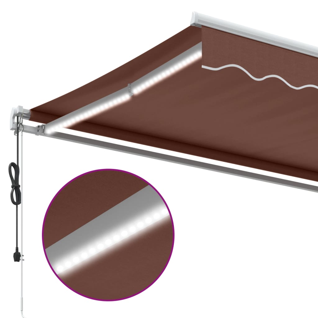 Manual Retractable Awning with LED Brown 500x300 cm