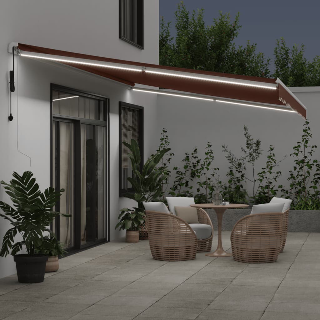 Automatic Retractable Awning with LED Brown 600x300 cm