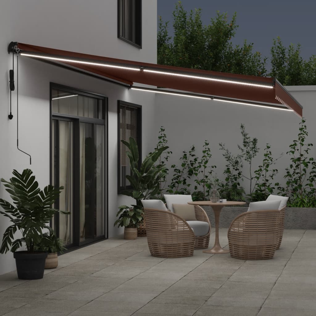 Automatic Retractable Awning with LEDs Brown 500x350 cm