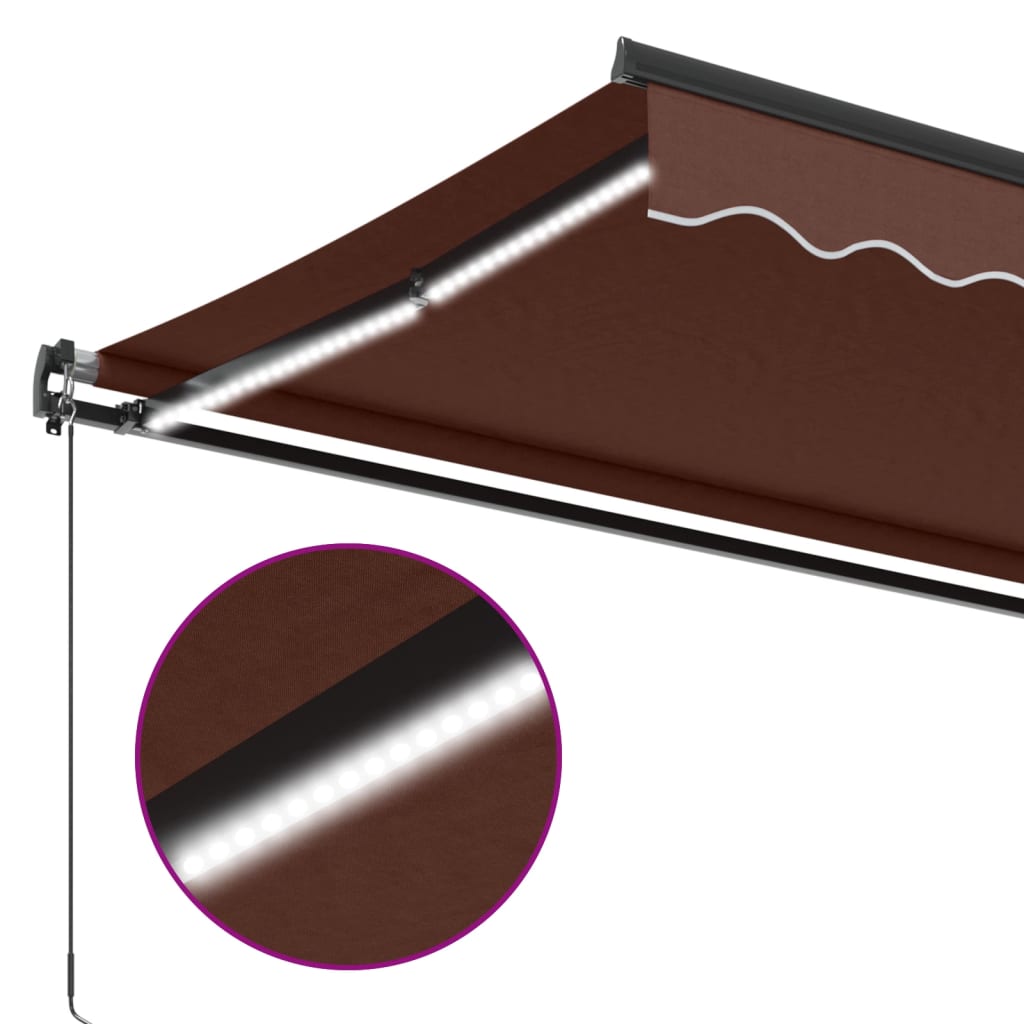 Manual Retractable Awning with LED Brown 350x250 cm