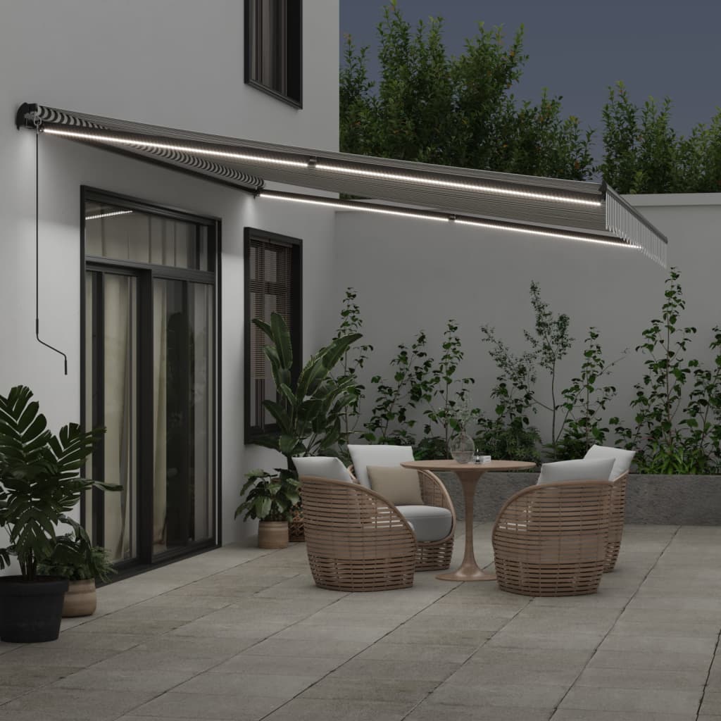 Manual Retractable Awning with LEDs Anthracite&White 500x350 cm