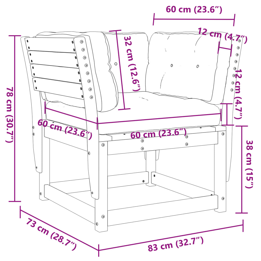 Garden Sofa Armrest with Cushions Solid Wood Pine