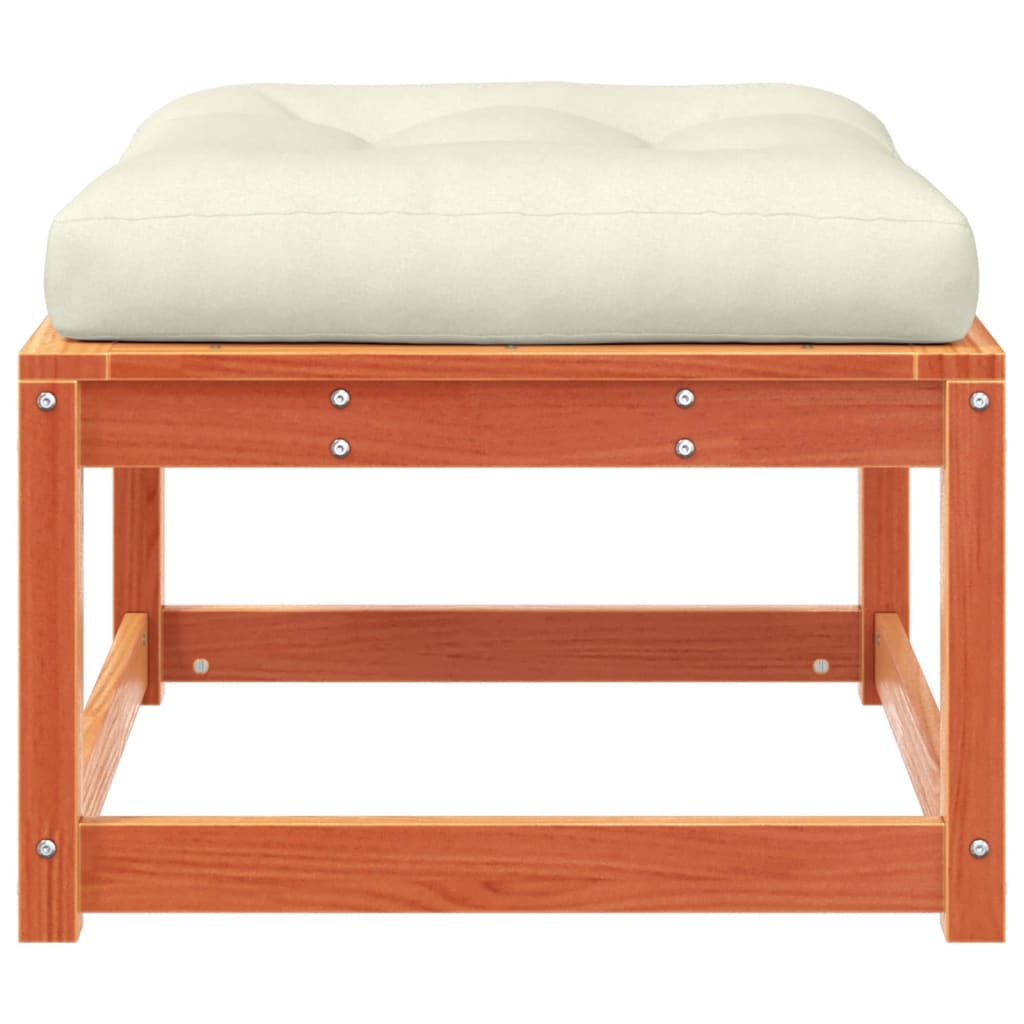 Garden Footstool with Cushions Wax Brown Solid Wood Pine