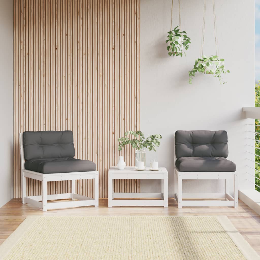 Garden Sofas with Cushions 2pcs White Solid Wood Pine