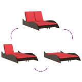 Sun Lounger with Cushions Brown 114x205x73 cm Poly Rattan