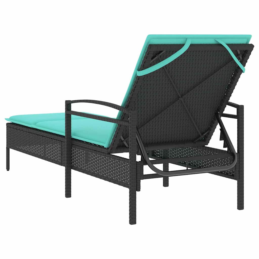 Sun Lounger with Cushion Black 63x200x81 cm Poly Rattan