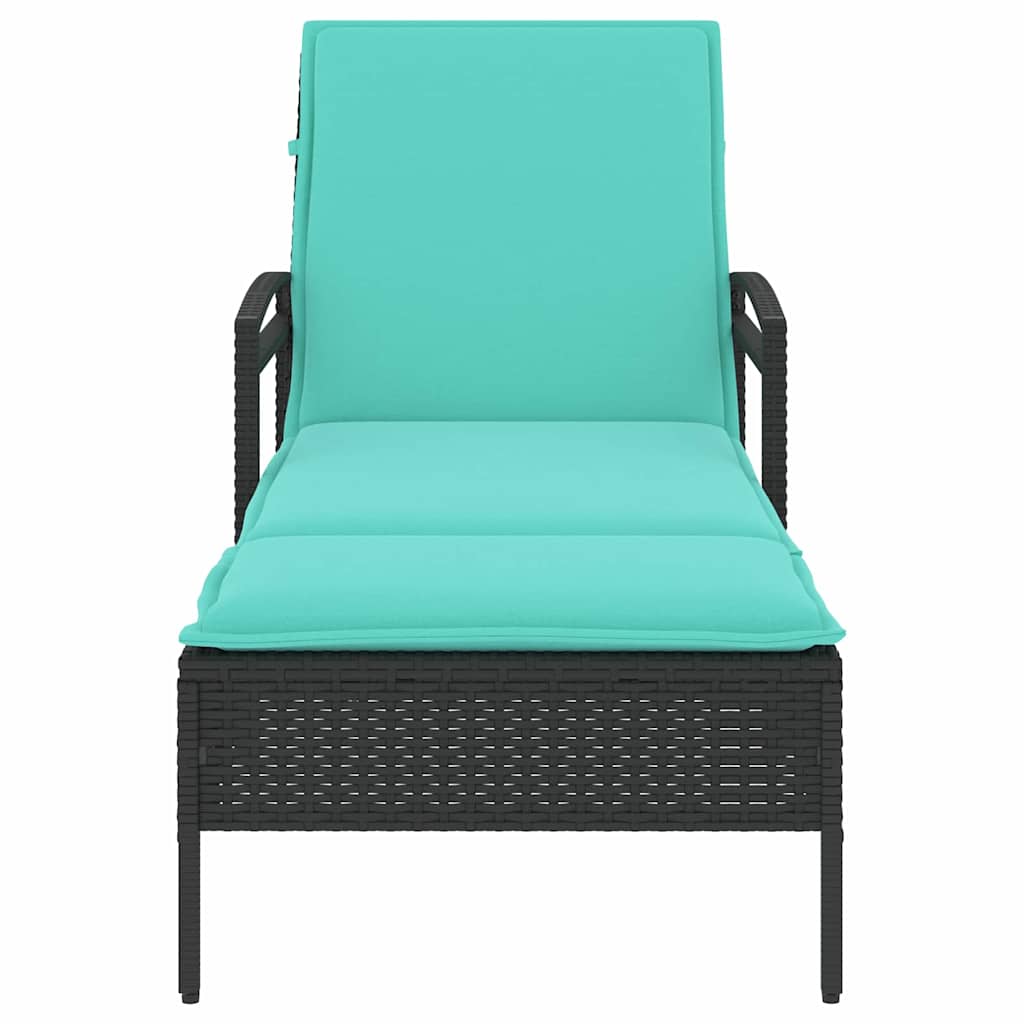 Sun Lounger with Cushion Black 63x200x81 cm Poly Rattan
