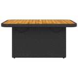 Garden Table Black 90x55x71 cm Poly Rattan and Acacia Wood