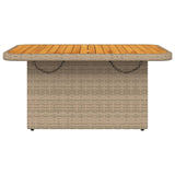 Garden Table Beige 90x55x71 cm Poly Rattan and Acacia Wood