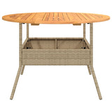Garden Table with Acacia Wood Top Beige Ø110x71 cm Poly Rattan