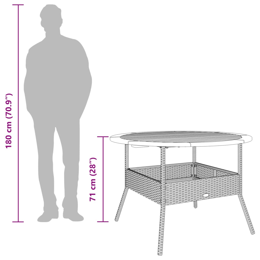 Garden Table with Acacia Wood Top Beige Ø110x71 cm Poly Rattan