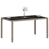 Garden Table with Glass Top Light Grey 150x90x75 cm Poly Rattan