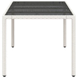 Garden Table with Glass Top White 190x90x75 cm Poly Rattan