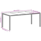 Garden Table with Glass Top White 190x90x75 cm Poly Rattan