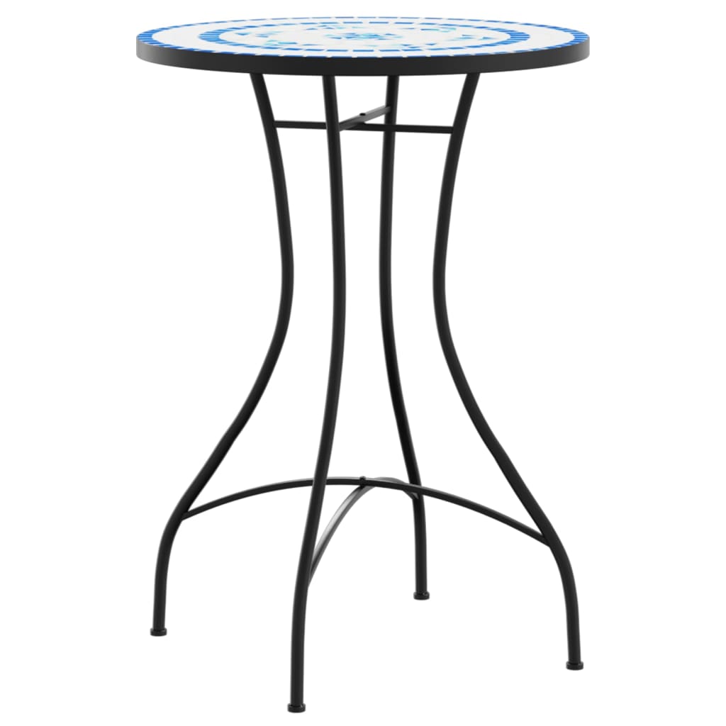 Mosaic Bistro Set Blue and White Iron and Ceramic