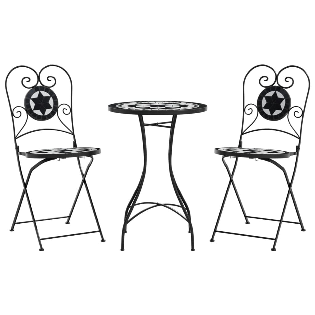 Mosaic Bistro Set Black and White Iron and Ceramic