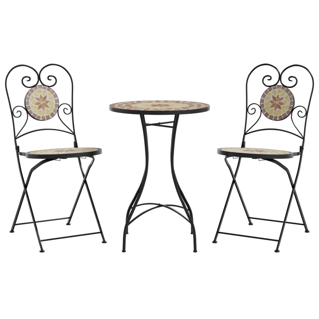 Mosaic Bistro Set Terracotta and White Iron and Ceramic