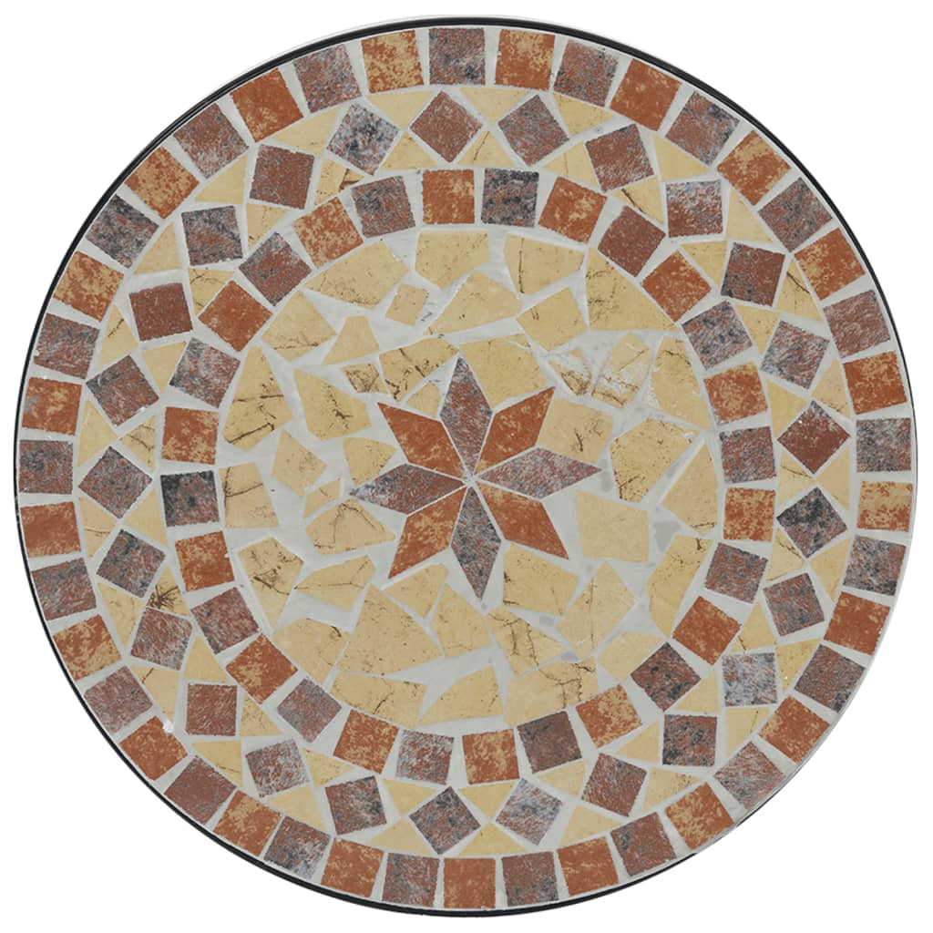 Mosaic Bistro Set Terracotta and White Iron and Ceramic