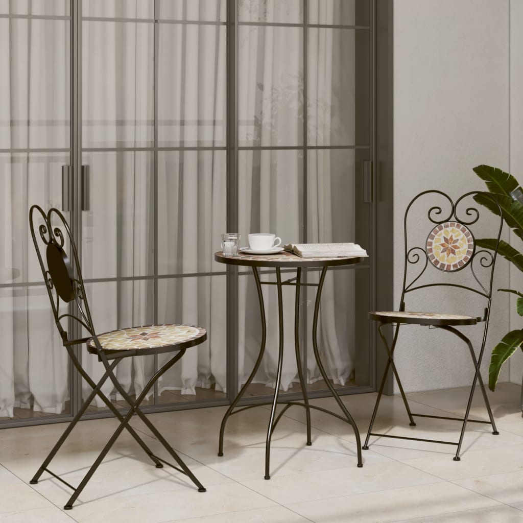 Mosaic Bistro Set Terracotta and White Iron and Ceramic