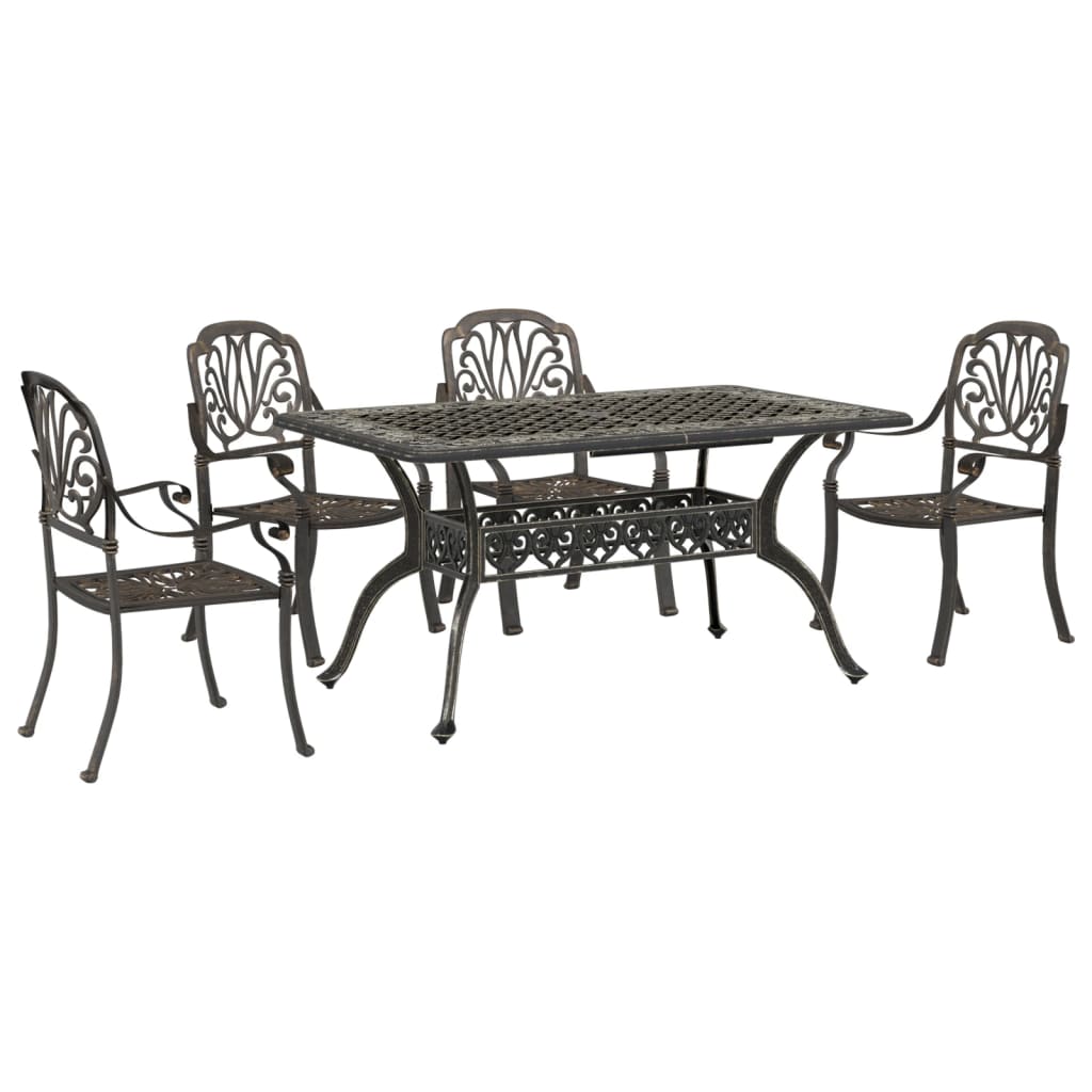 5 Piece Garden Dining Set Bronze Cast Aluminium