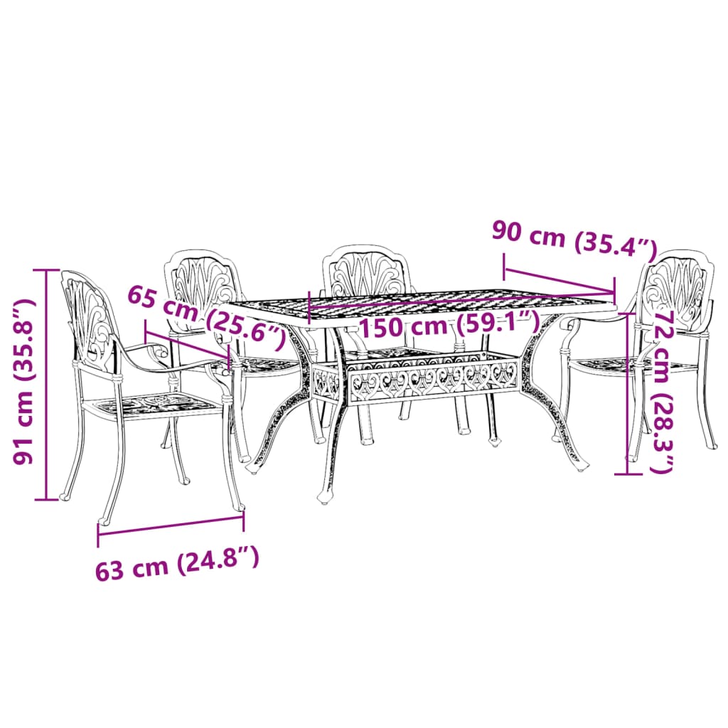 5 Piece Garden Dining Set Bronze Cast Aluminium