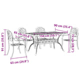 5 Piece Garden Dining Set Bronze Cast Aluminium