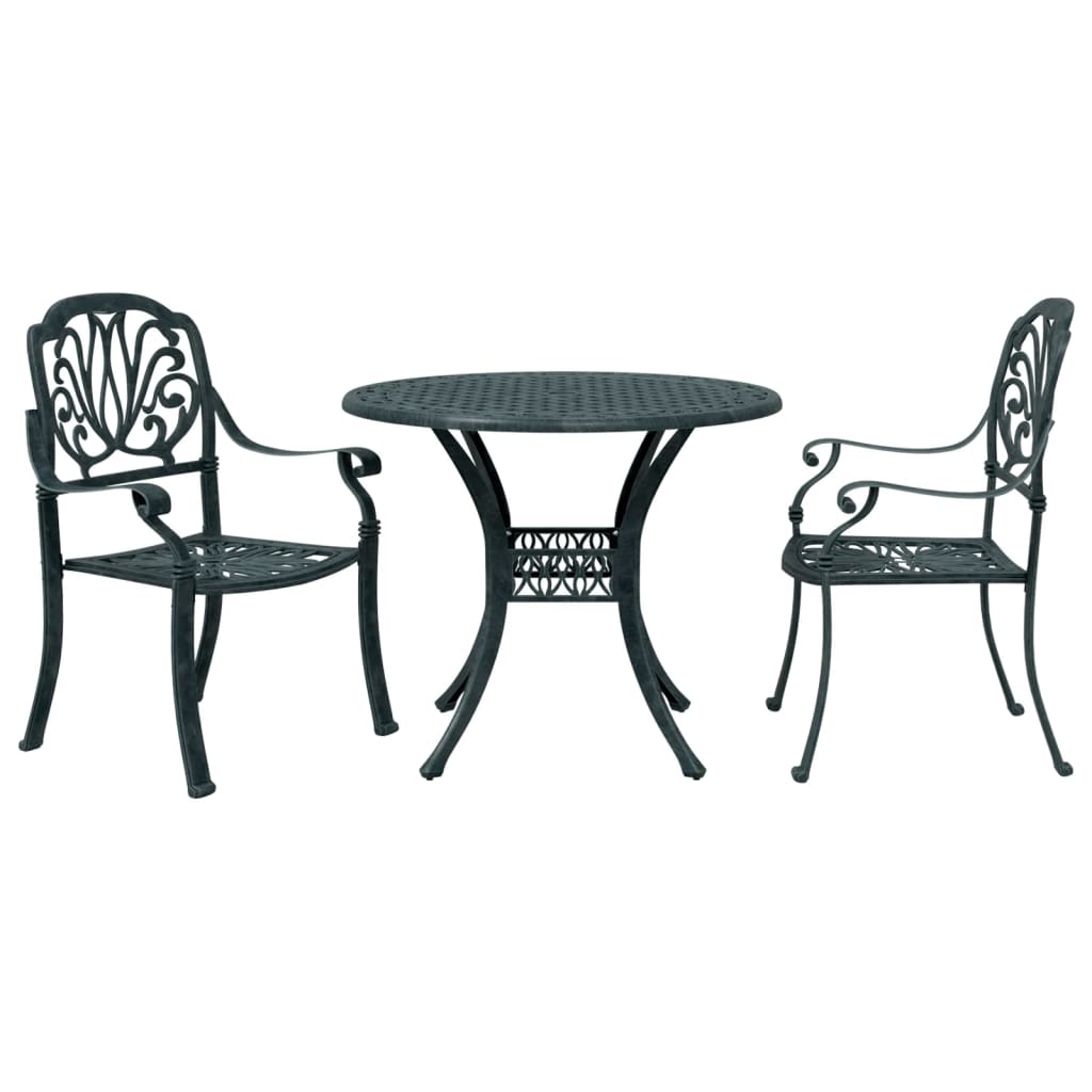 3 Piece Bistro Set Green Cast Aluminium