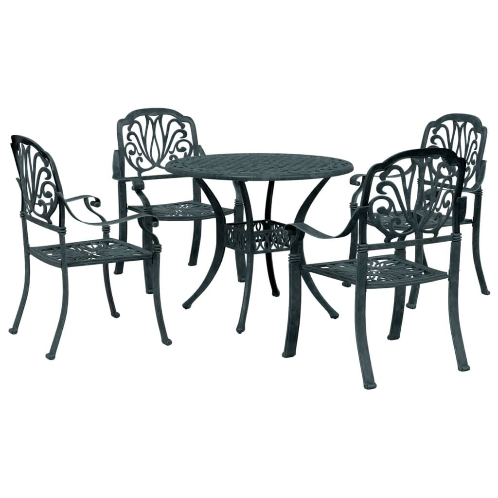 5 Piece Garden Dining Set Green Cast Aluminium