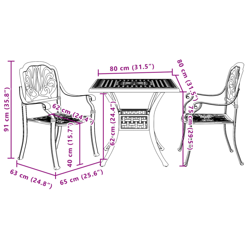 3 Piece Bistro Set Bronze Cast Aluminium