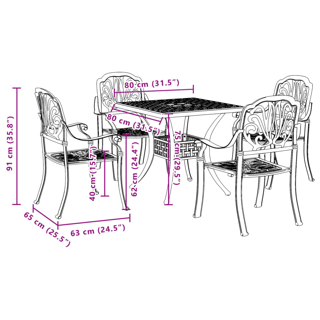 5 Piece Garden Dining Set Bronze Cast Aluminium