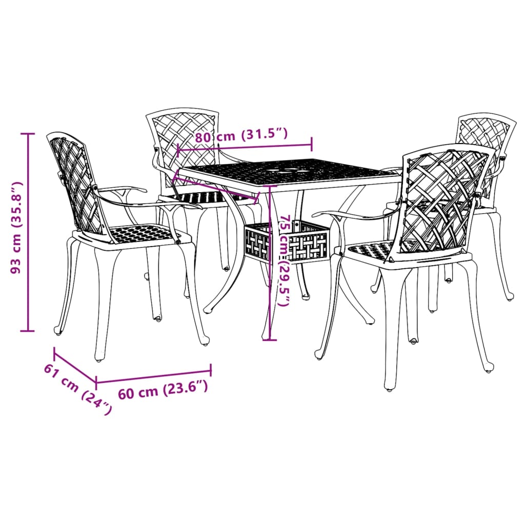 5 Piece Garden Dining Set Black Cast Aluminium